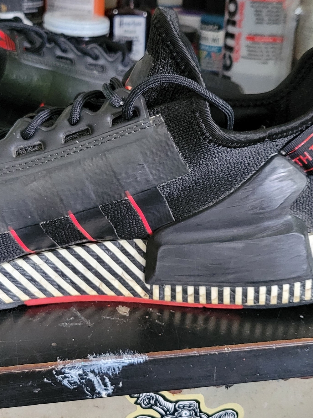 Black Knit Sneakers with Red Accent Stripes - Picture 3 of 8